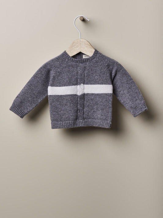 Wedoble Ull genser med perlefarget Stripe - Medium Grey