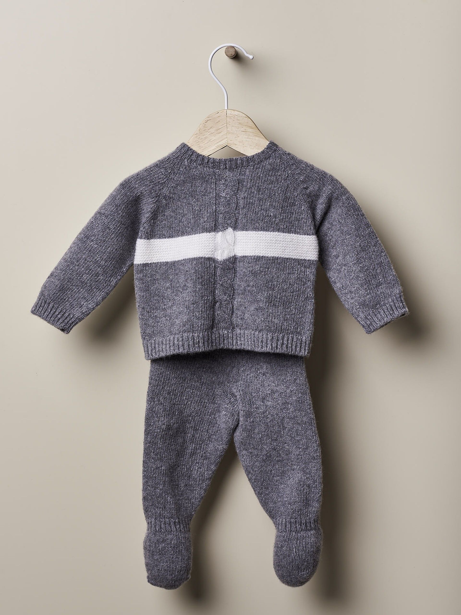 Wedoble Ull genser med perlefarget Stripe - Medium Grey