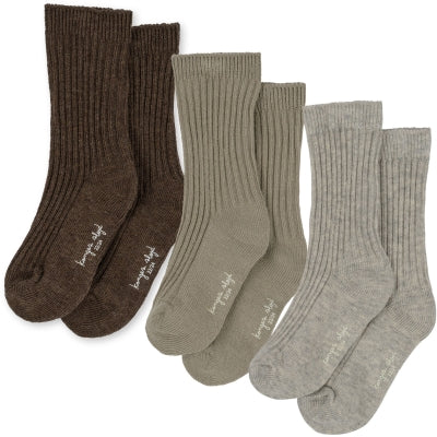 3-Pack Rib Sokker - Grey/Ment/Brown