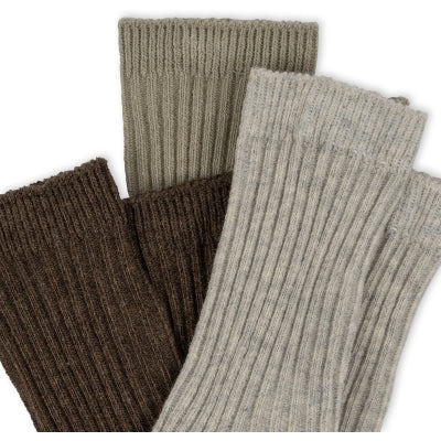 3-Pack Rib Sokker - Grey/Ment/Brown