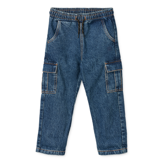 Delvin Denim Cargo Bukser - Medium Blue Denim