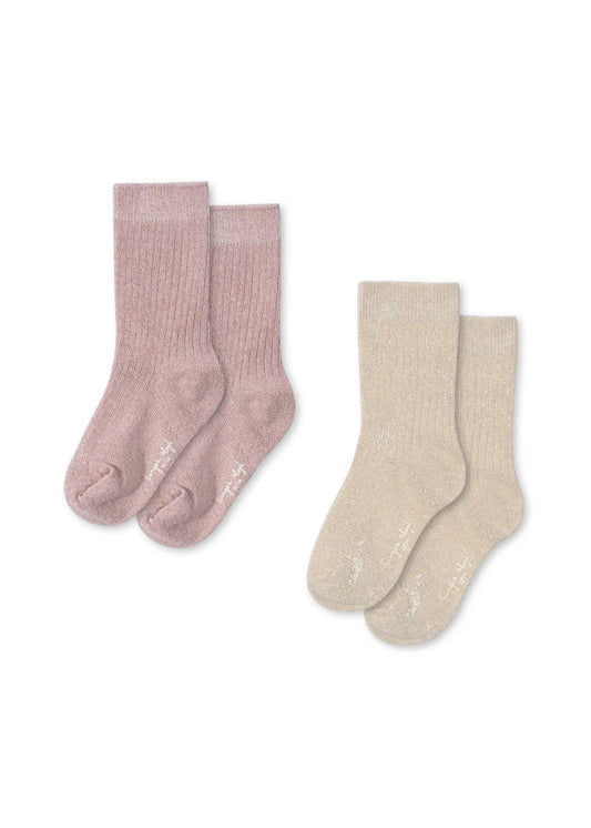 Konges Sløjd 2-Pack Rib Glitter sokker - Rose/Off White