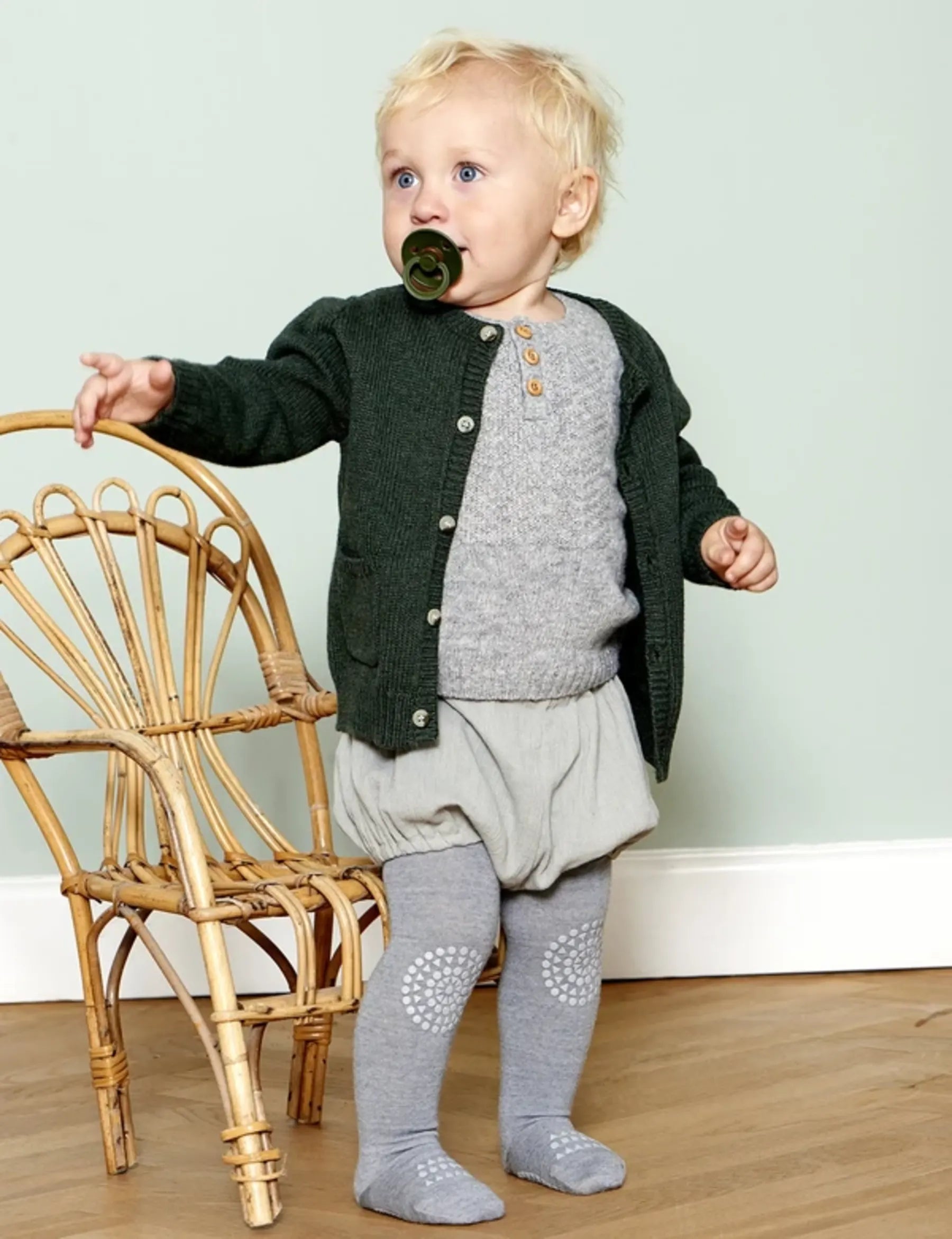 GoBabyGo Merinoull Crawling tights - Grey Melange