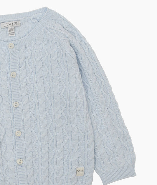 LIVLY Cable Knit Cardigan - Light Blue