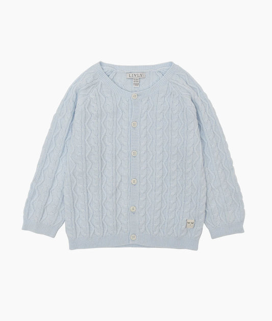 LIVLY Cable Knit Cardigan - Light Blue