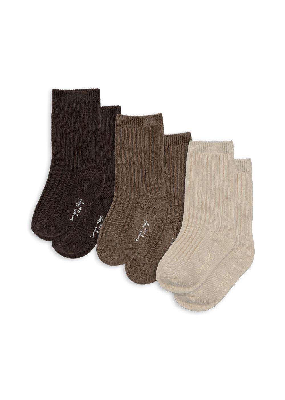 Konges Sløjd 3-Pack Rib Socks - Sand / Hazel / Shitake