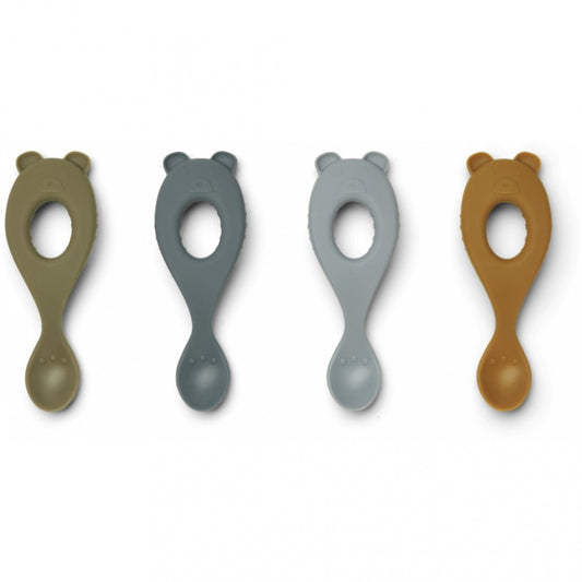 LIEWOOD Liva Silicon Spoon 4-Pack - Blue Multi Mix