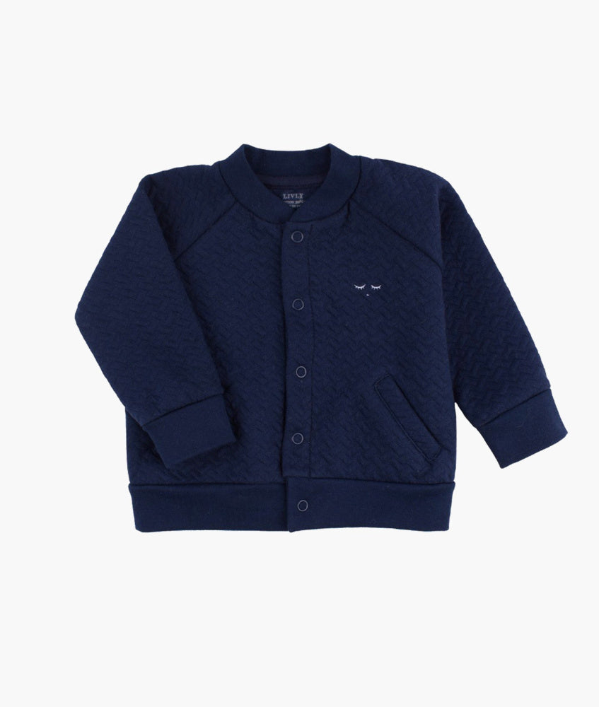 Bomber Cardigan - Navy Jacquard